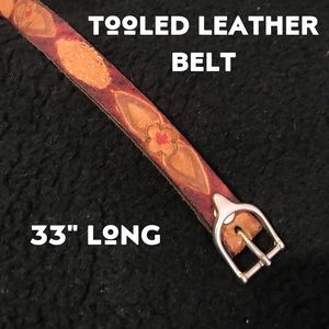 Floral Tooled Leather Belt 🌼 Painted Skinny Belt Boho Western style 33” long
